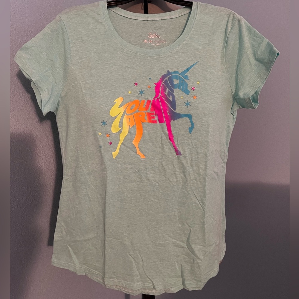 UNICORN Tee by Justice - Neon colored YOU ARE MAGICAL words inside the Unicorn